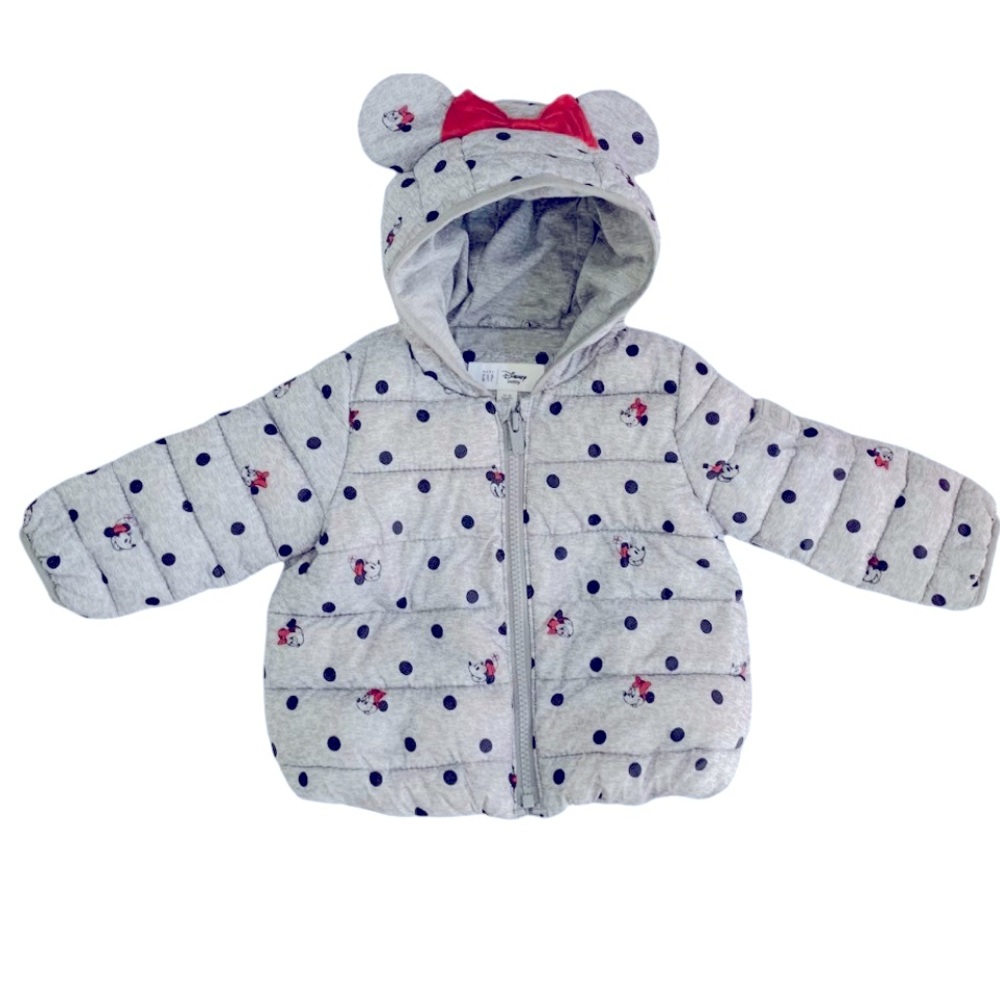 Baby Gap Baby Girls Minnie Mouse Grey Puffer Jacket, 12-18m